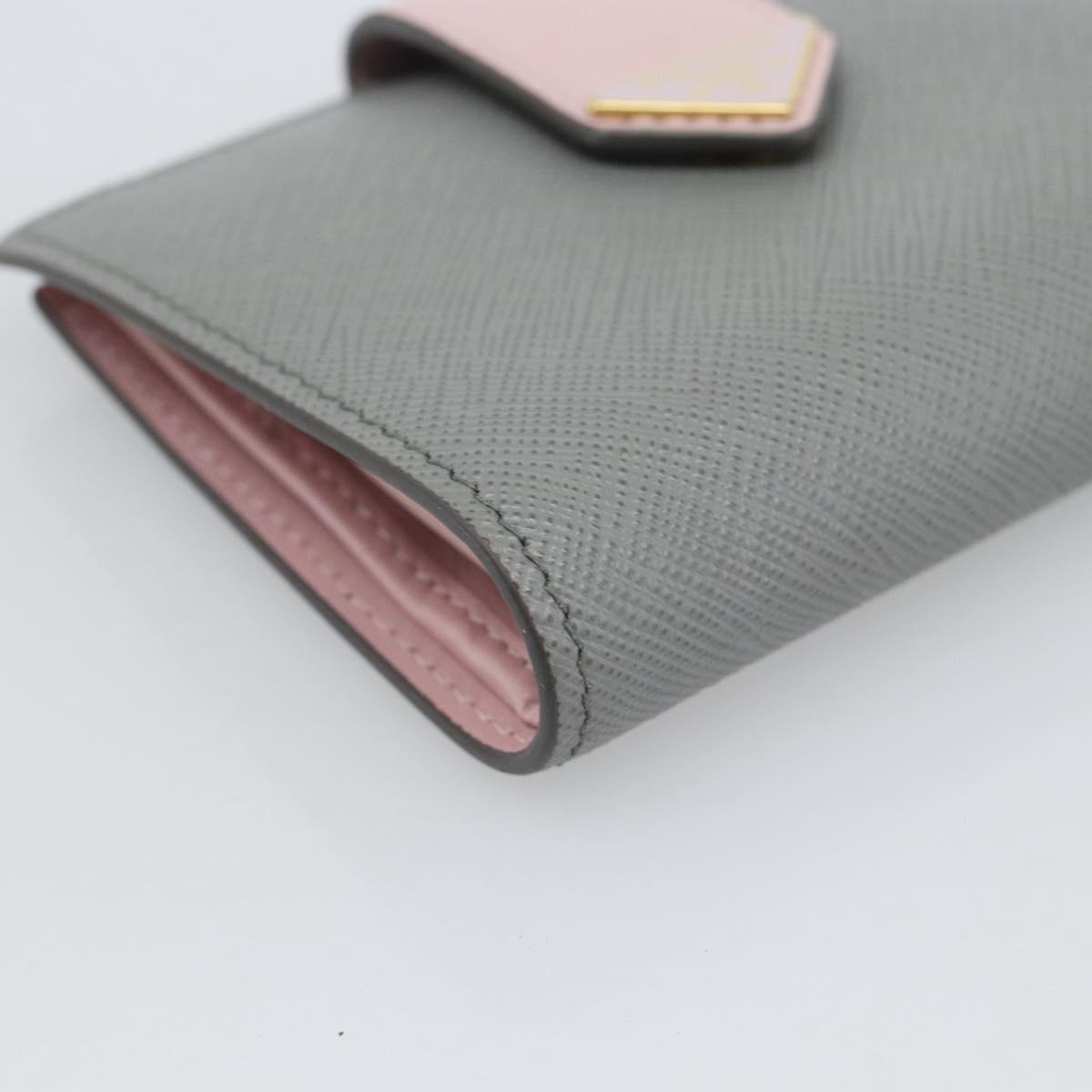 PRADA Bifold Wallet Saffiano leather Gray Gold Auth 194318M