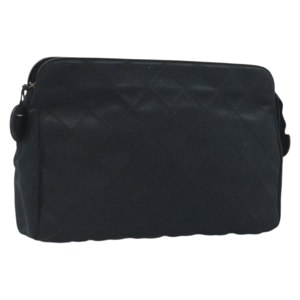 CHANEL Bicolore Clutch Bag Satin Black Gold CC Auth 194321