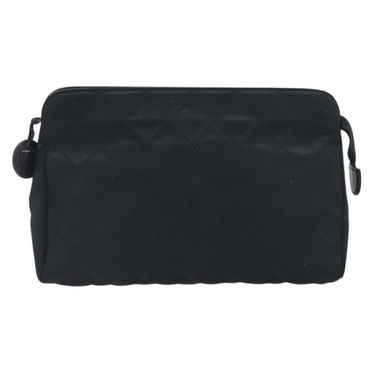 CHANEL Bicolore Clutch Bag Satin Black Gold CC Auth 194321