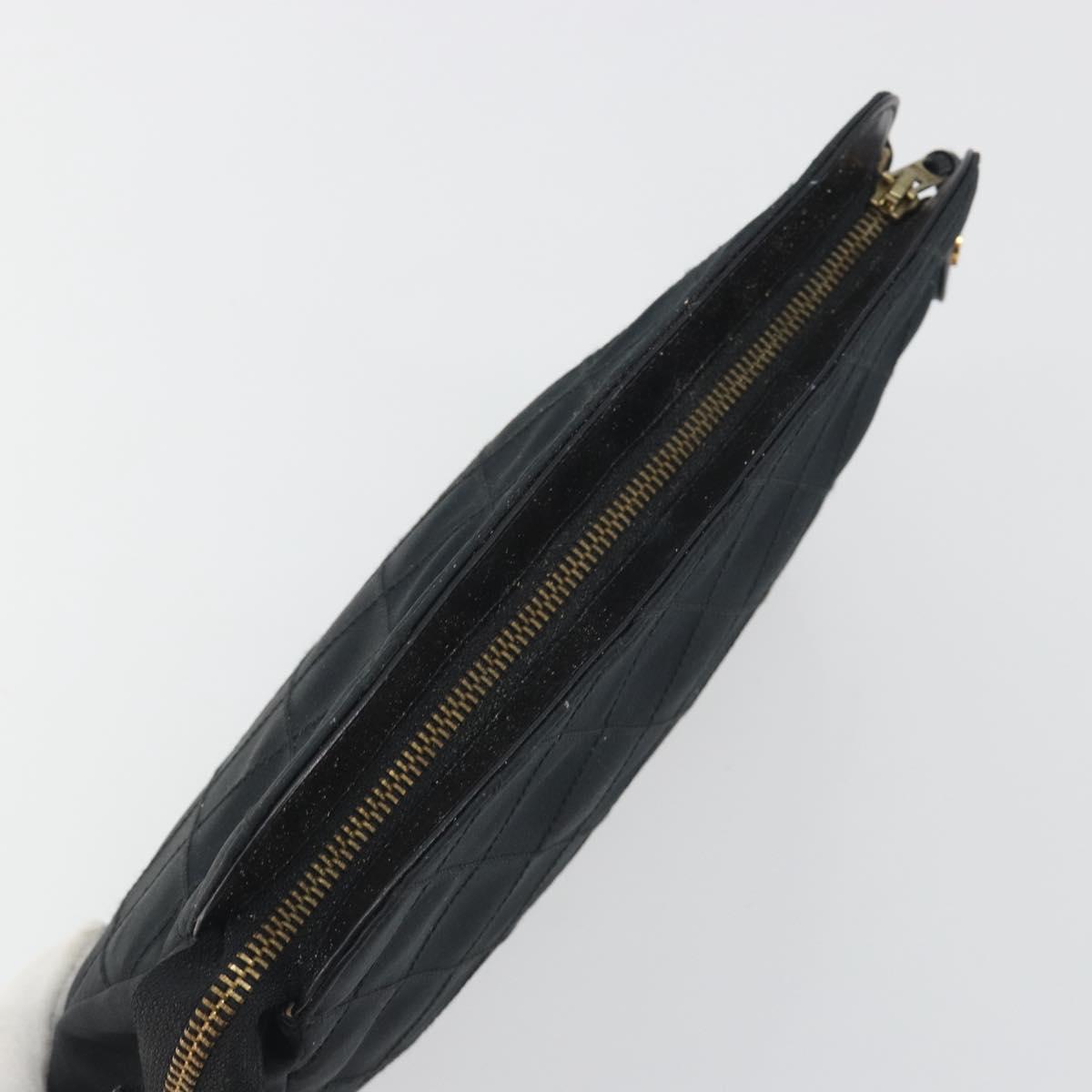 CHANEL Bicolore Clutch Bag Satin Black Gold CC Auth 194321