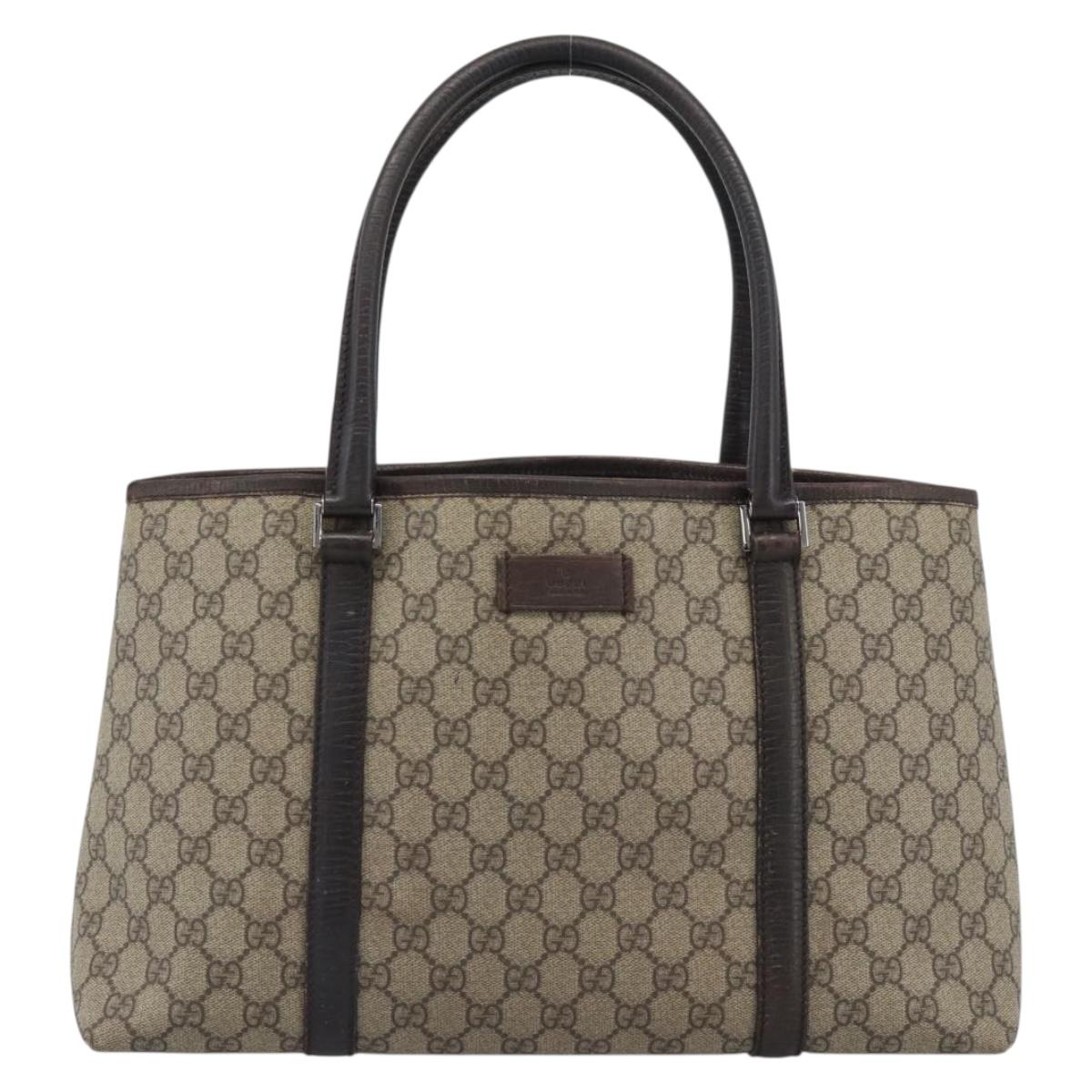 GUCCI GG Supreme Tote Bag PVC Beige Silver 114595 Auth 194324