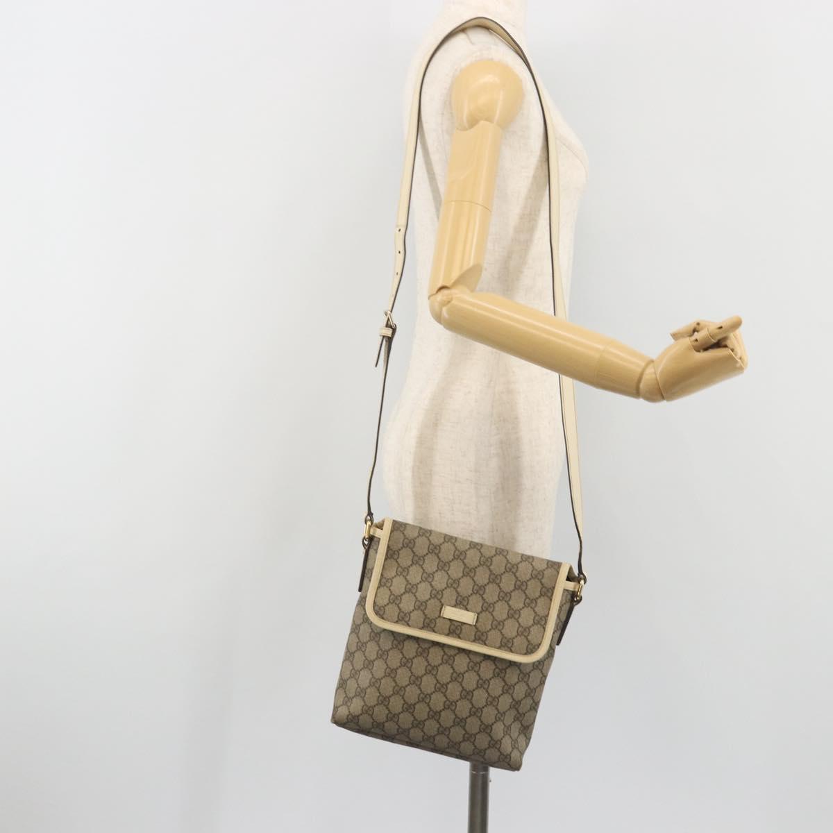 GUCCI GG Supreme Shoulder Bag PVC Beige Gold 223666 Auth 194327