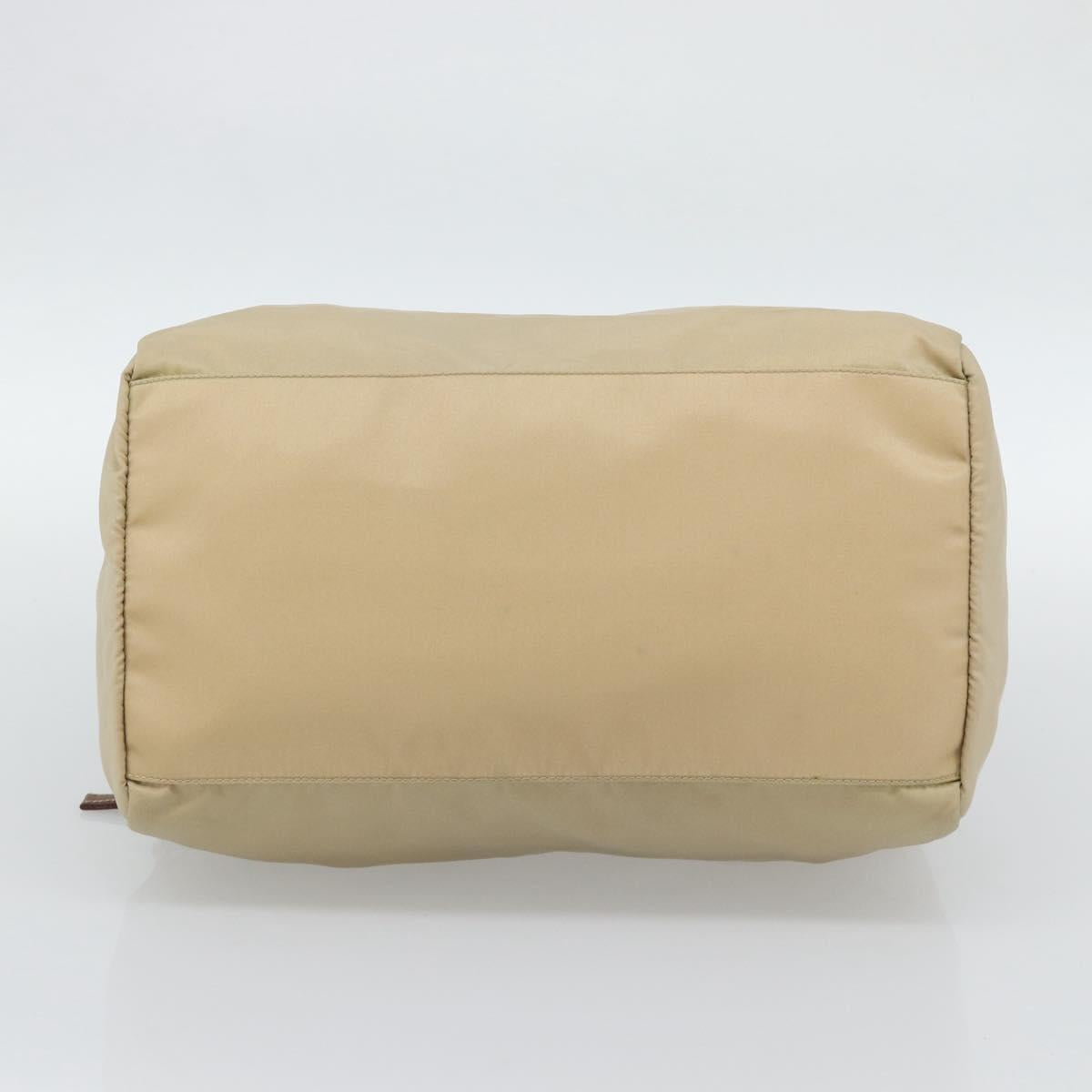 PRADA Hand Bag Nylon Beige Silver Auth 194328A