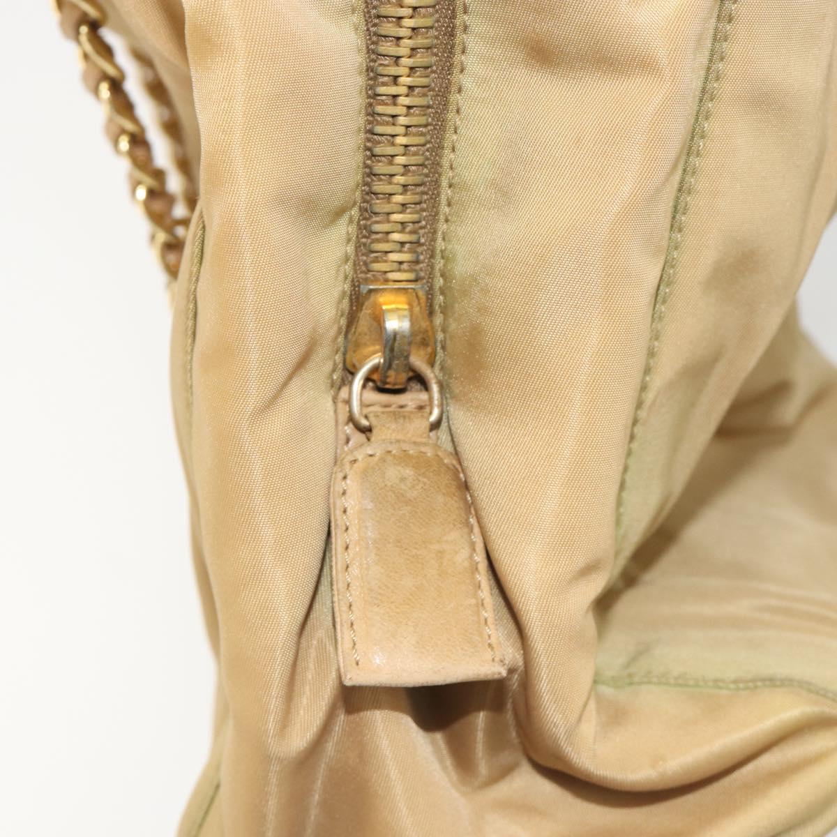 PRADA Chain Tote Bag Nylon Beige Gold Auth 194329