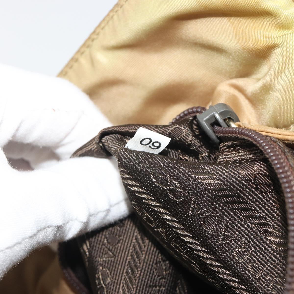 PRADA Chain Tote Bag Nylon Beige Gold Auth 194329