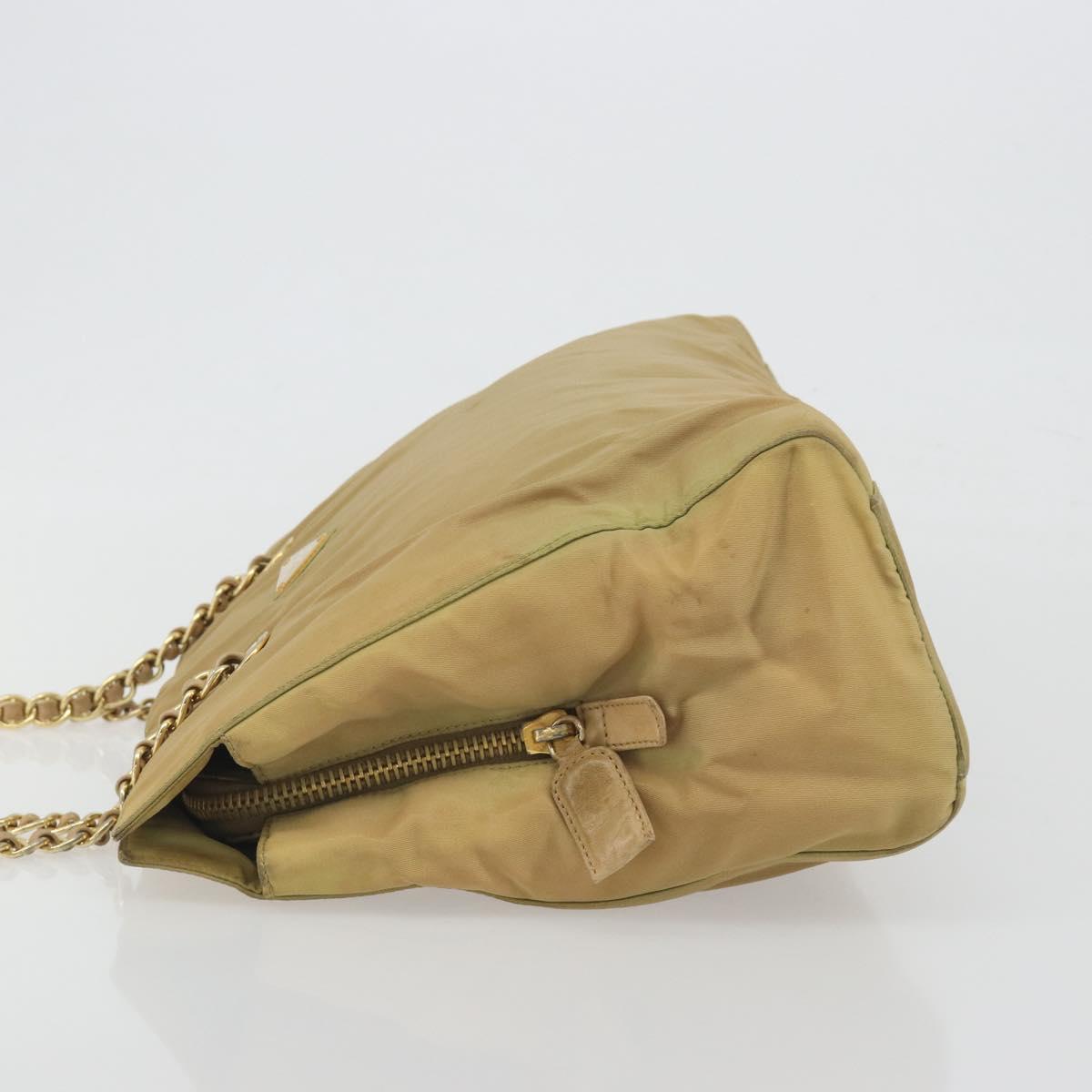 PRADA Chain Tote Bag Nylon Beige Gold Auth 194329