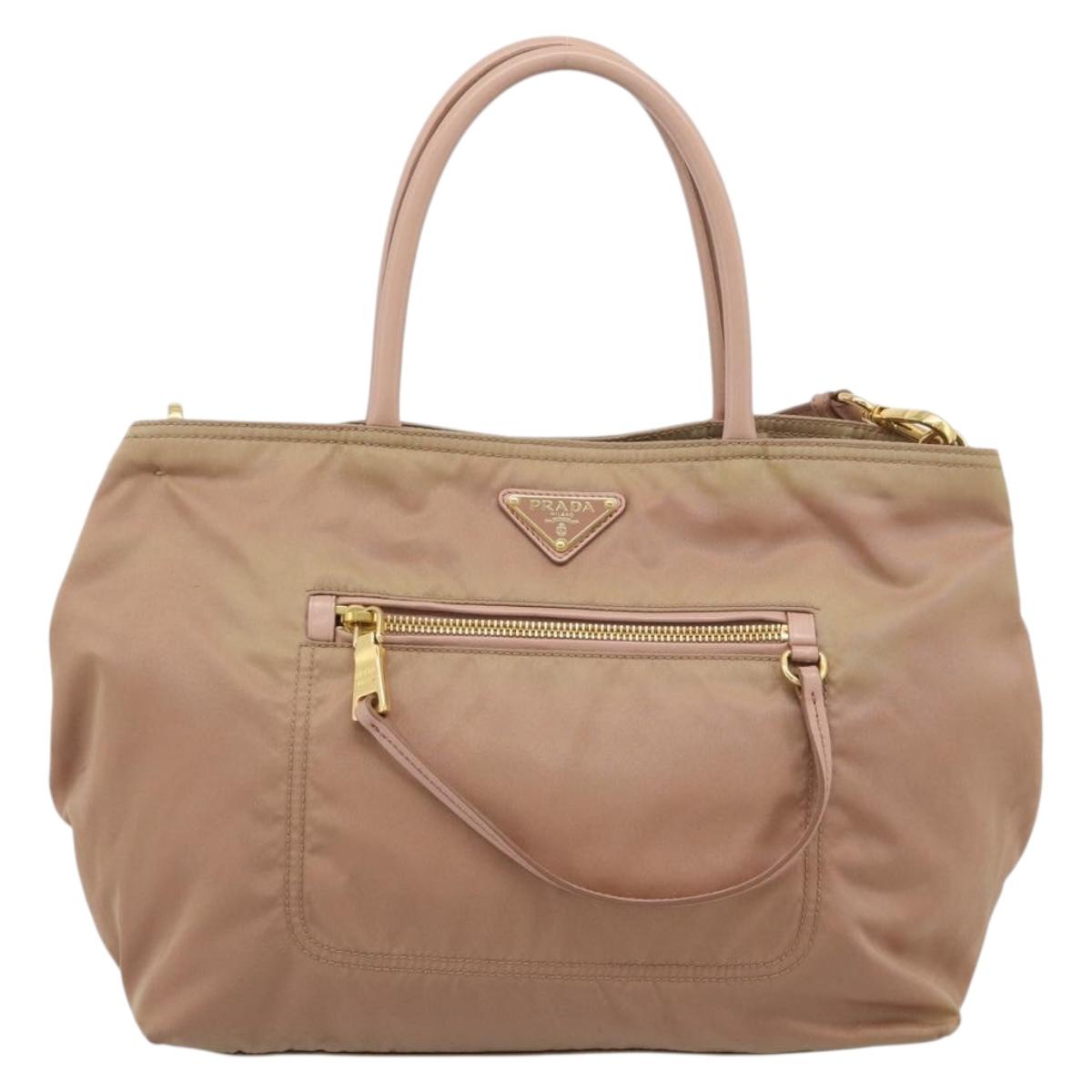 PRADA Hand Bag Nylon 2way Pink Gold Auth 194330