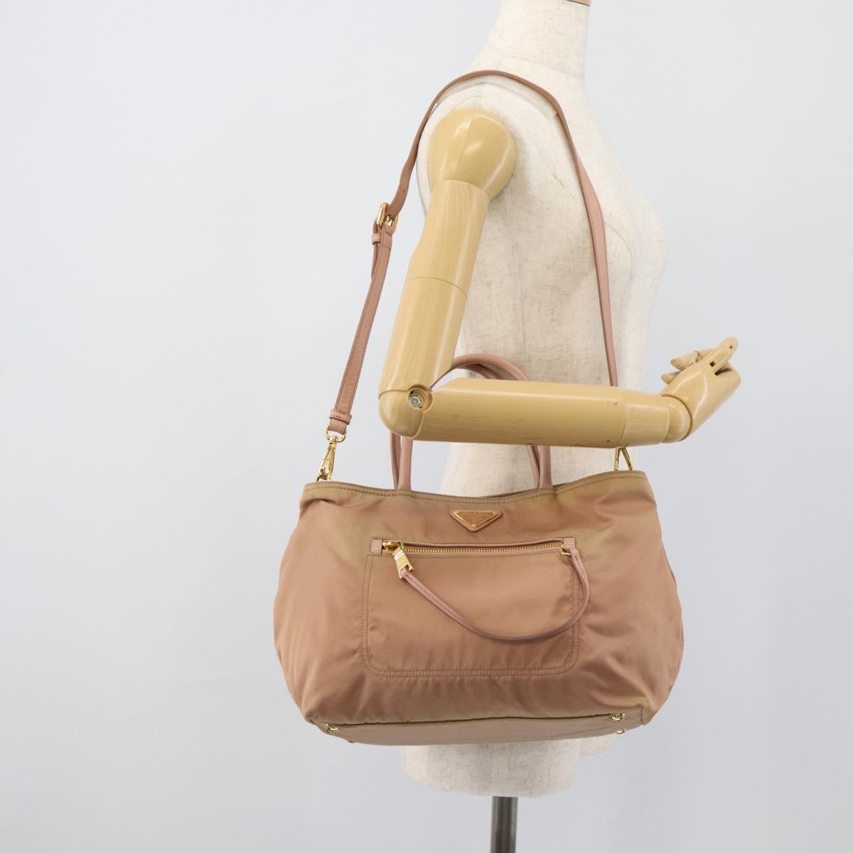 PRADA Hand Bag Nylon 2way Pink Gold Auth 194330