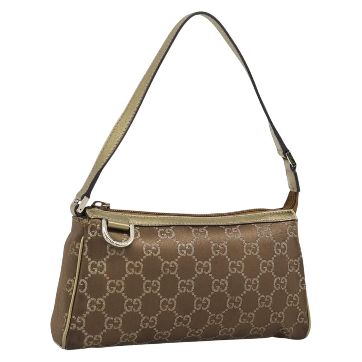 GUCCI GG Canvas Hand Bag Brown Gold 145750 Auth 194332A