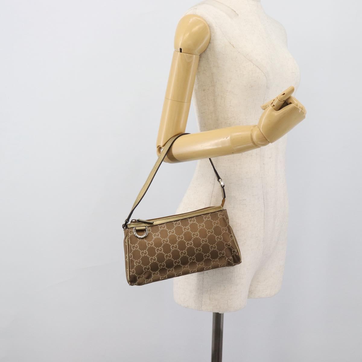 GUCCI GG Canvas Hand Bag Brown Gold 145750 Auth 194332A