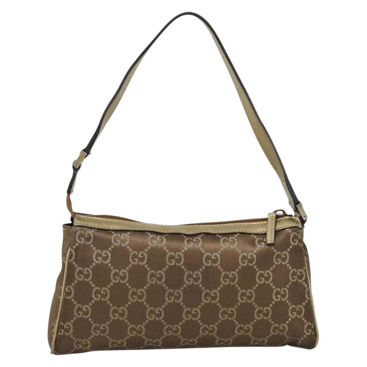 GUCCI GG Canvas Hand Bag Brown Gold 145750 Auth 194332A
