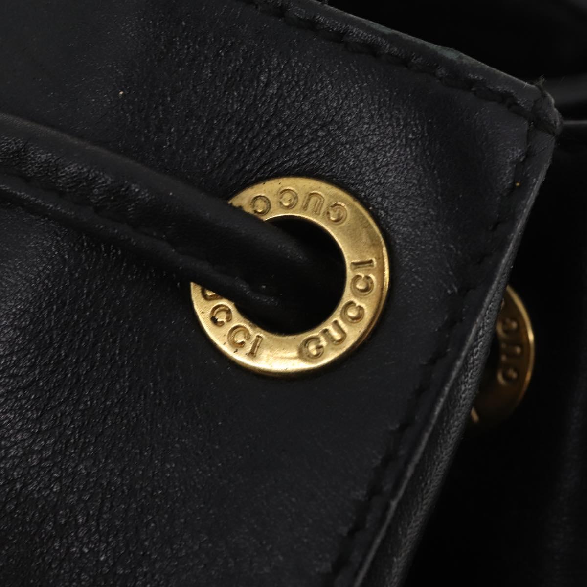 GUCCI Bamboo Hand Bag Leather Black Gold 001 2684 1657 Auth 194334