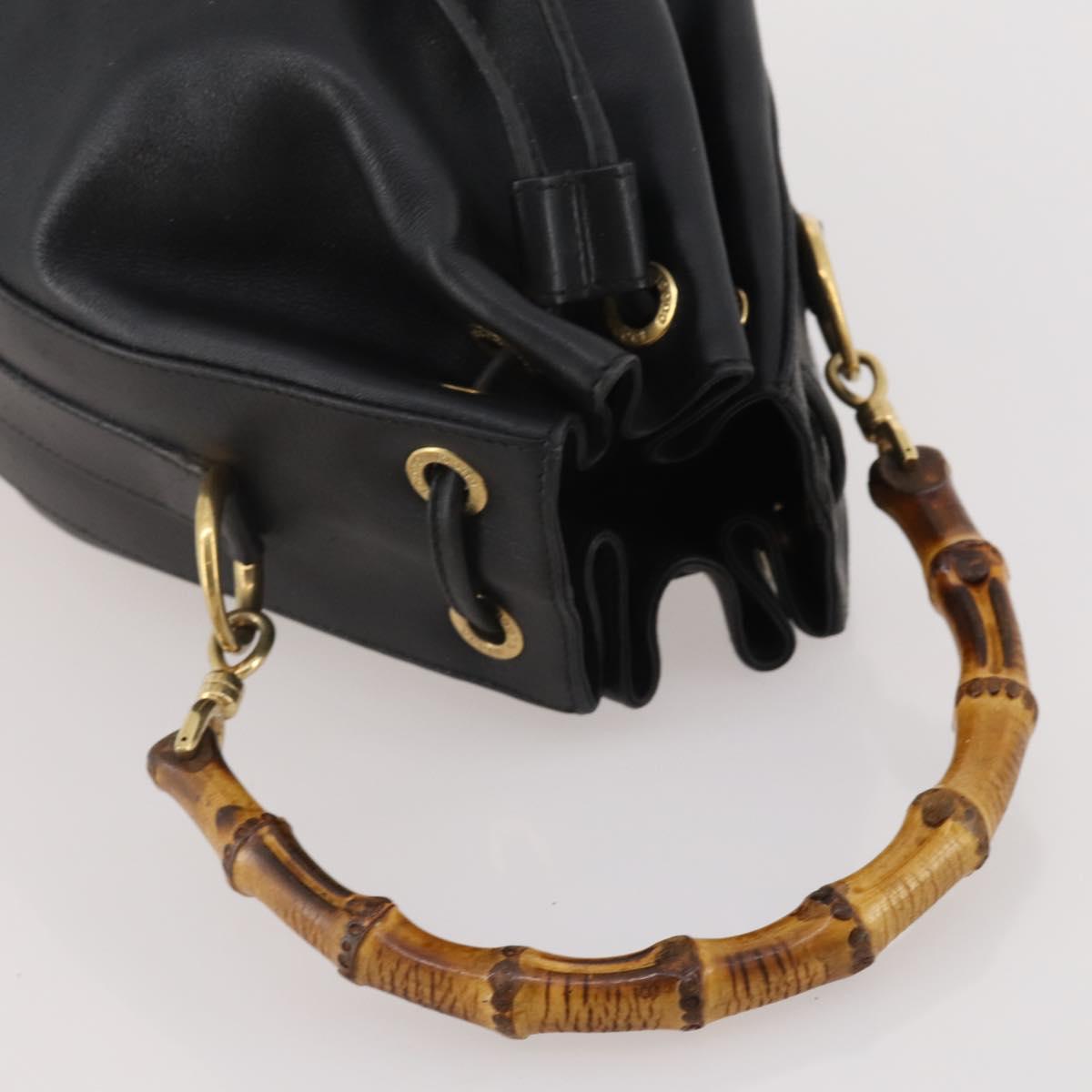 GUCCI Bamboo Hand Bag Leather Black Gold 001 2684 1657 Auth 194334