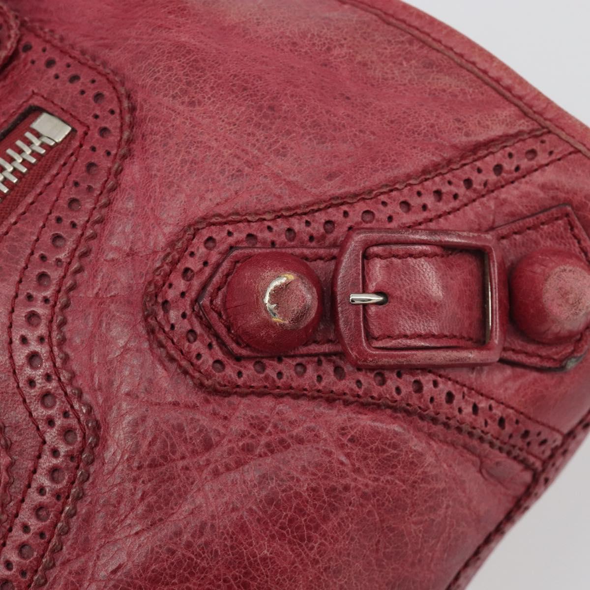 BALENCIAGA The Giant City Hand Bag Leather 2way Red Silver 204529 Auth 194336V