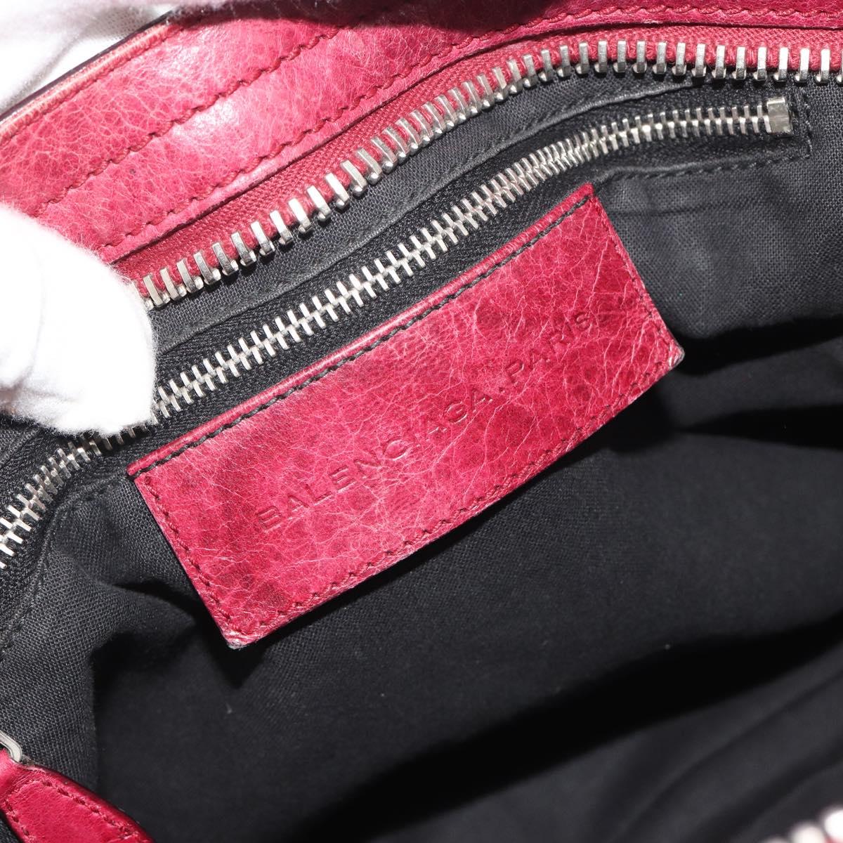 BALENCIAGA The Giant City Hand Bag Leather 2way Red Silver 204529 Auth 194336V