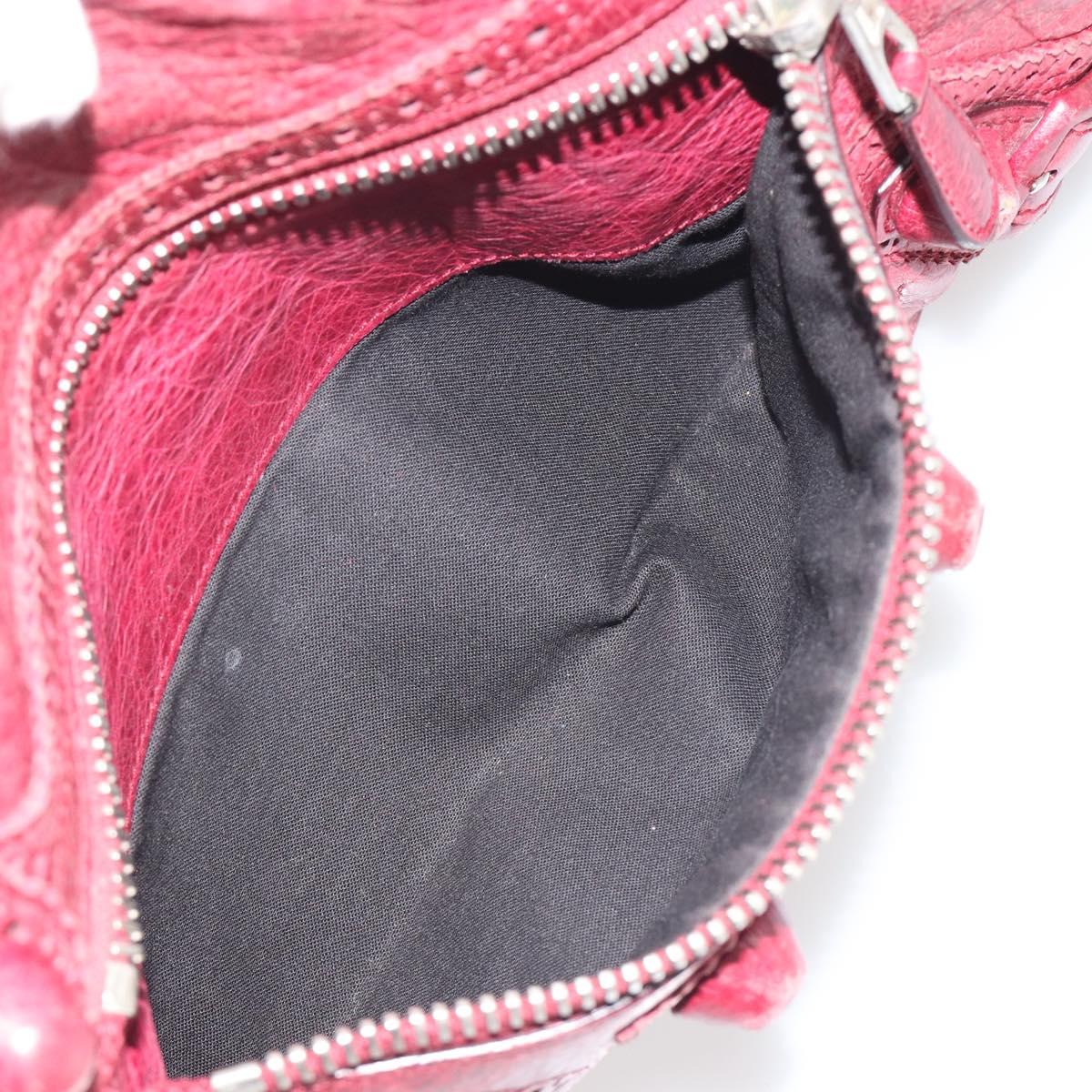 BALENCIAGA The Giant City Hand Bag Leather 2way Red Silver 204529 Auth 194336V