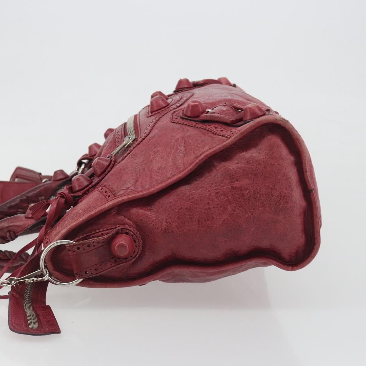 BALENCIAGA The Giant City Hand Bag Leather 2way Red Silver 204529 Auth 194336V