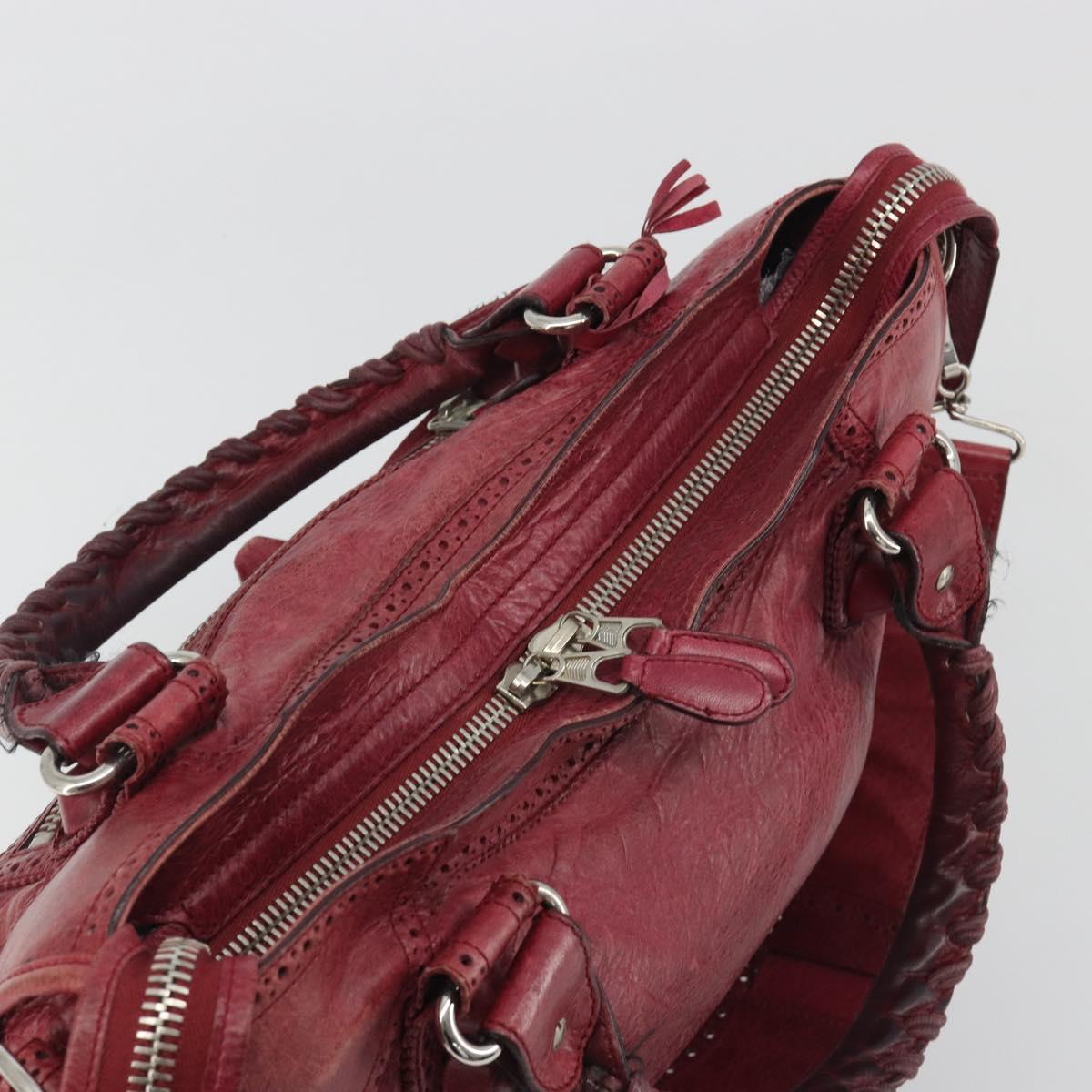 BALENCIAGA The Giant City Hand Bag Leather 2way Red Silver 204529 Auth 194336V