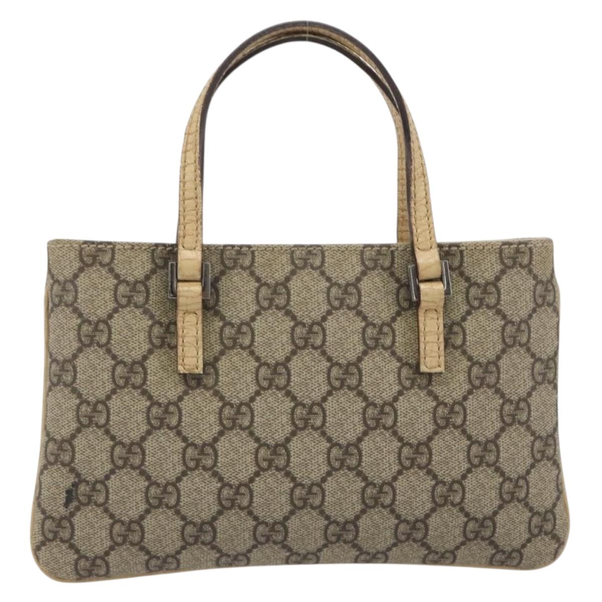 GUCCI GG Supreme Hand Bag PVC Beige Silver 114599 Auth 194338A