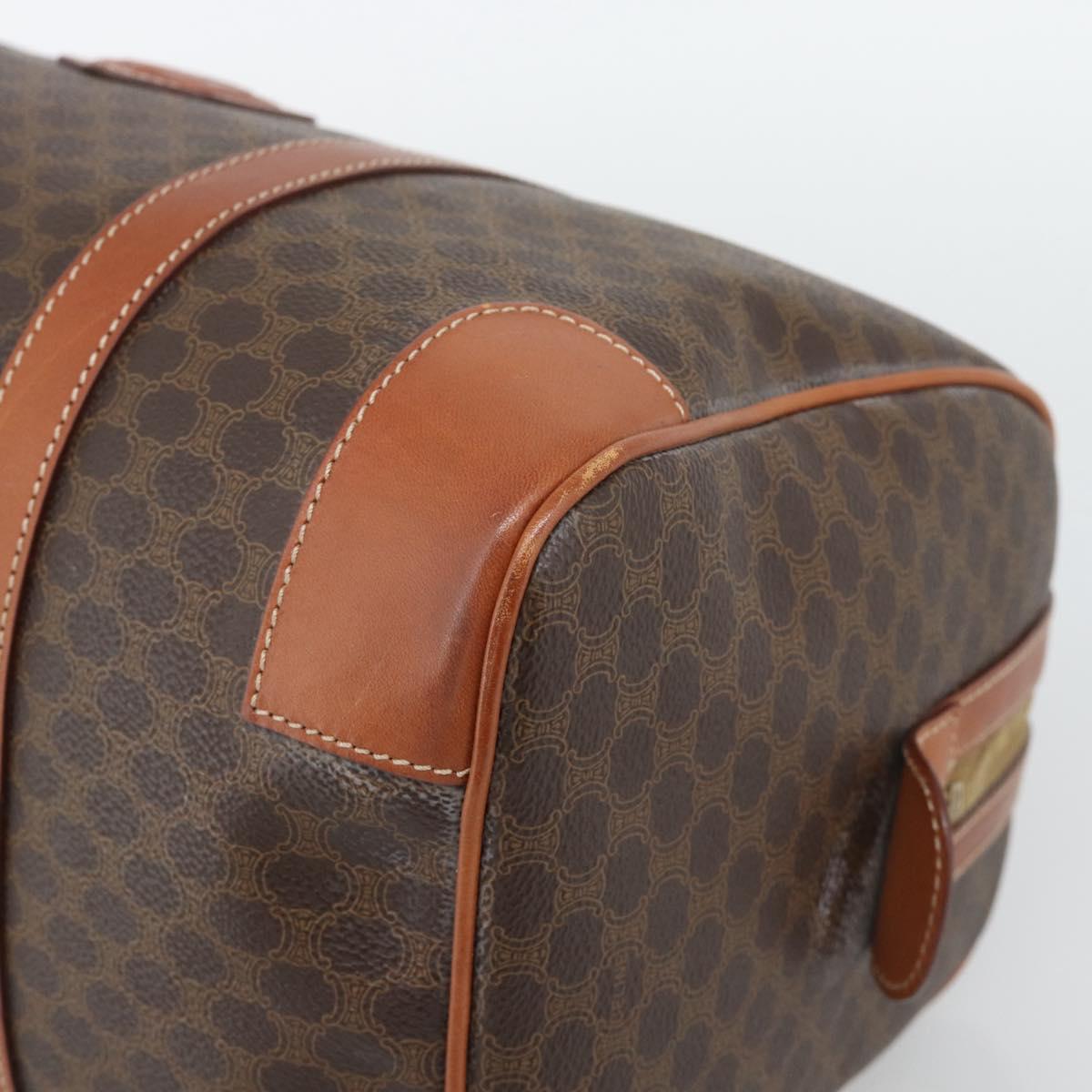 CELINE Macadam Canvas Boston Bag PVC Leather Brown Gold Auth 194340A