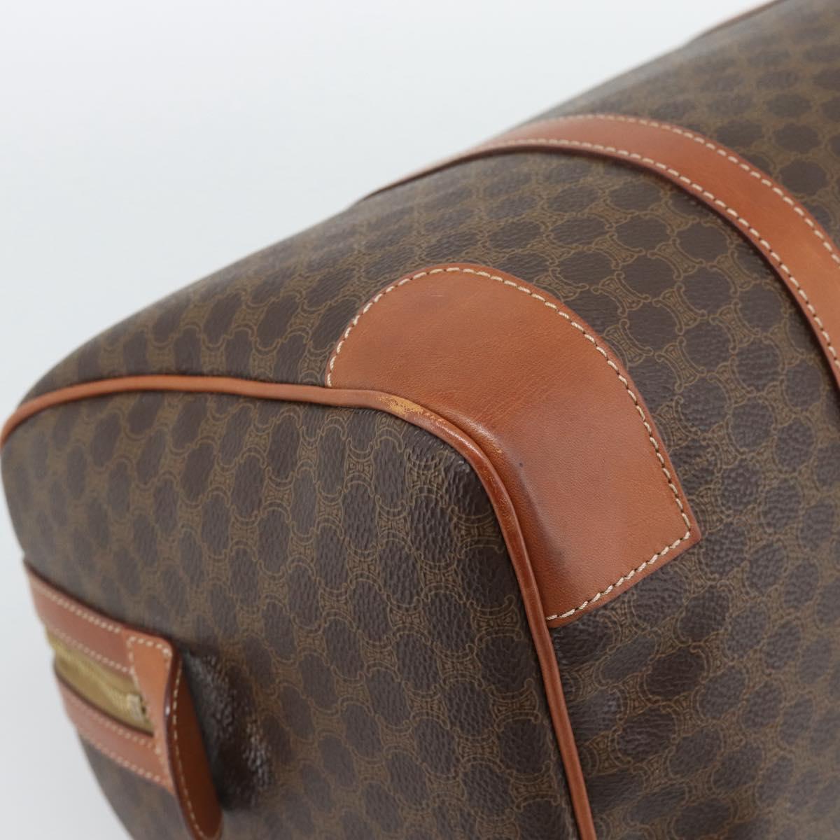 CELINE Macadam Canvas Boston Bag PVC Leather Brown Gold Auth 194340A