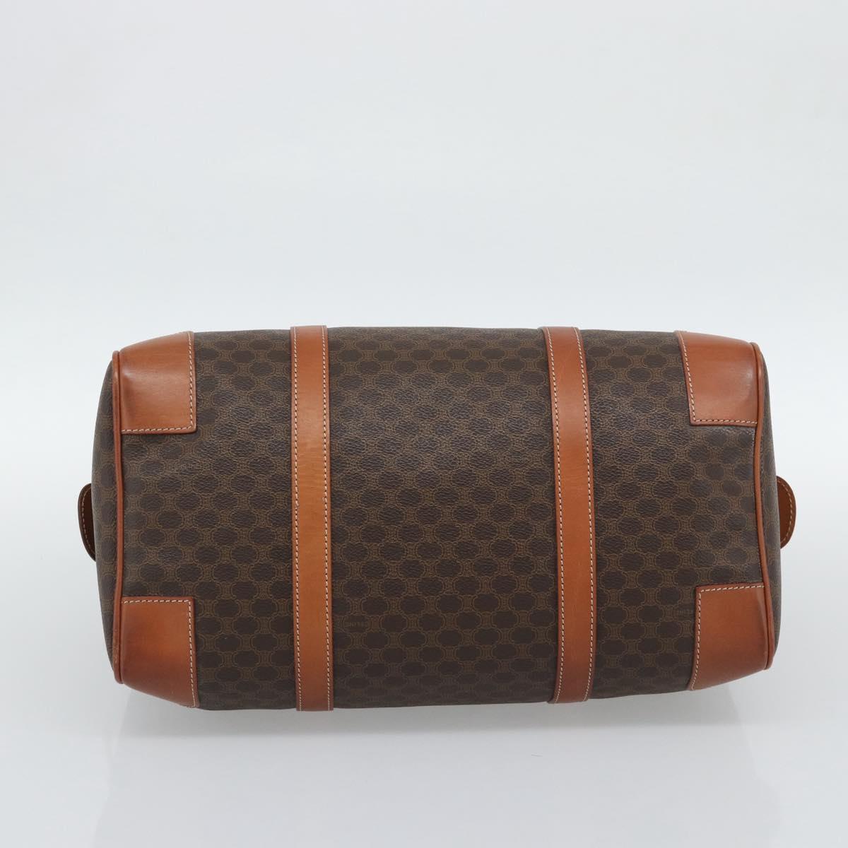 CELINE Macadam Canvas Boston Bag PVC Leather Brown Gold Auth 194340A