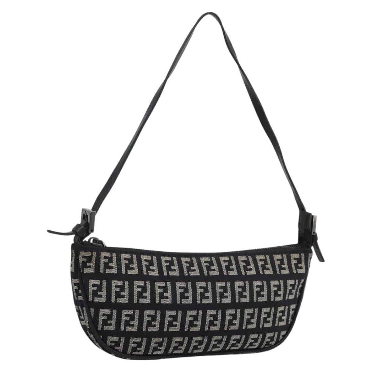 FENDI Zucchino Canvas Accessory Pouch Black Silver Auth 194342A
