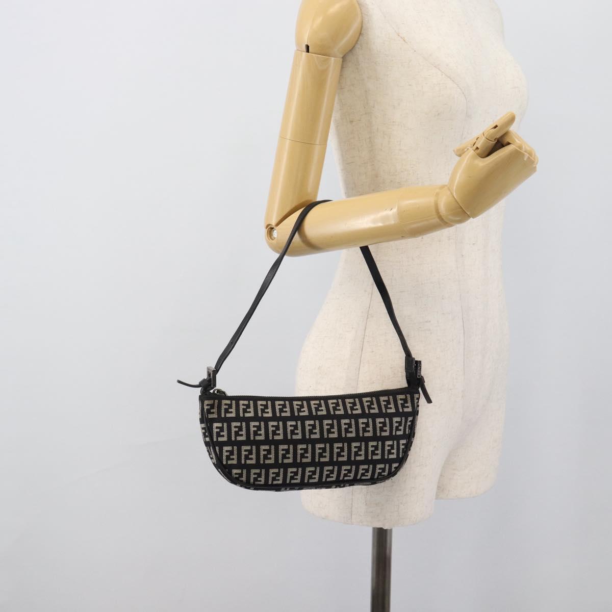 FENDI Zucchino Canvas Accessory Pouch Black Silver Auth 194342A