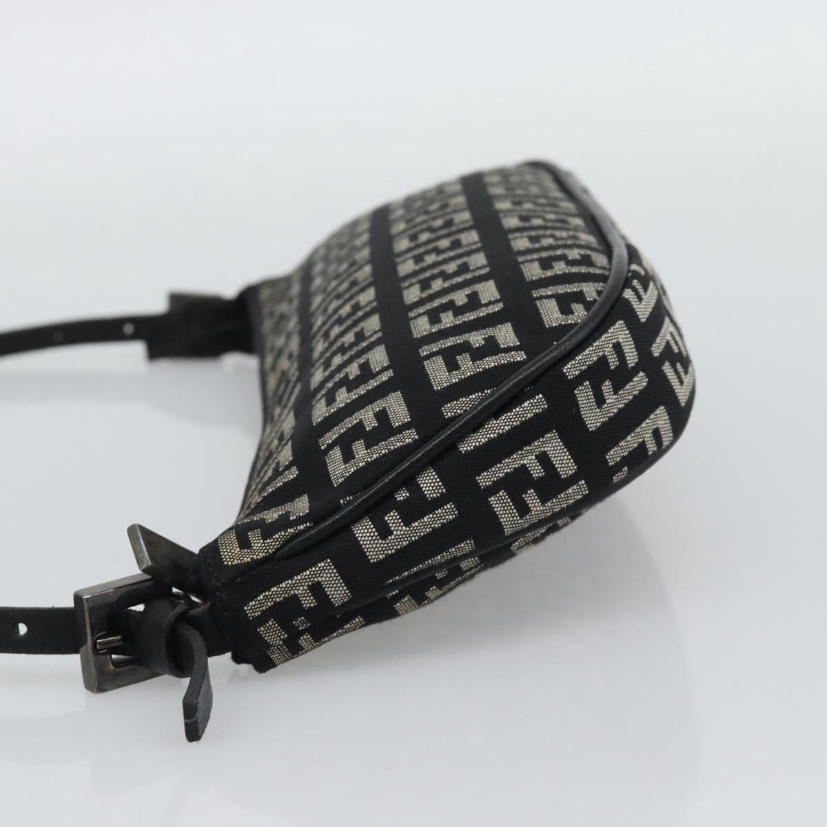 FENDI Zucchino Canvas Accessory Pouch Black Silver Auth 194342A