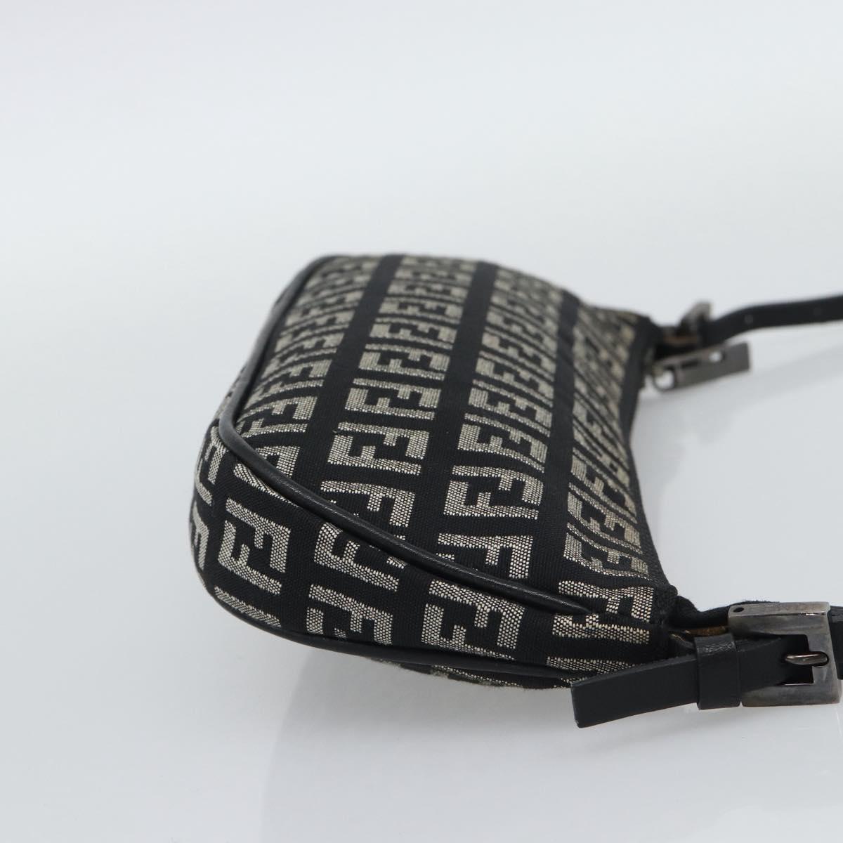 FENDI Zucchino Canvas Accessory Pouch Black Silver Auth 194342A