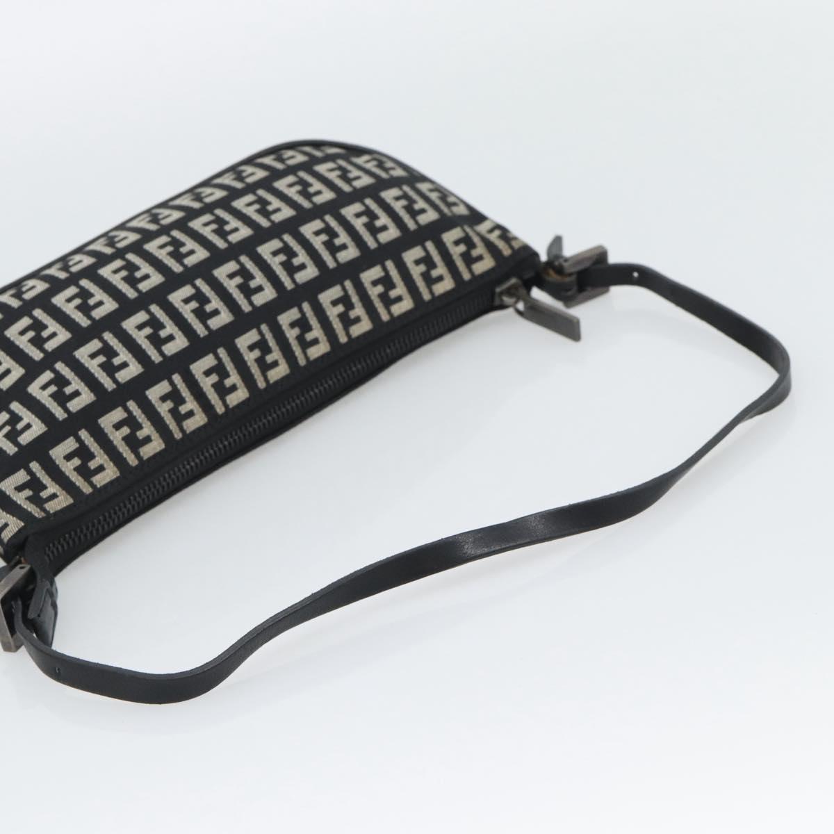 FENDI Zucchino Canvas Accessory Pouch Black Silver Auth 194342A