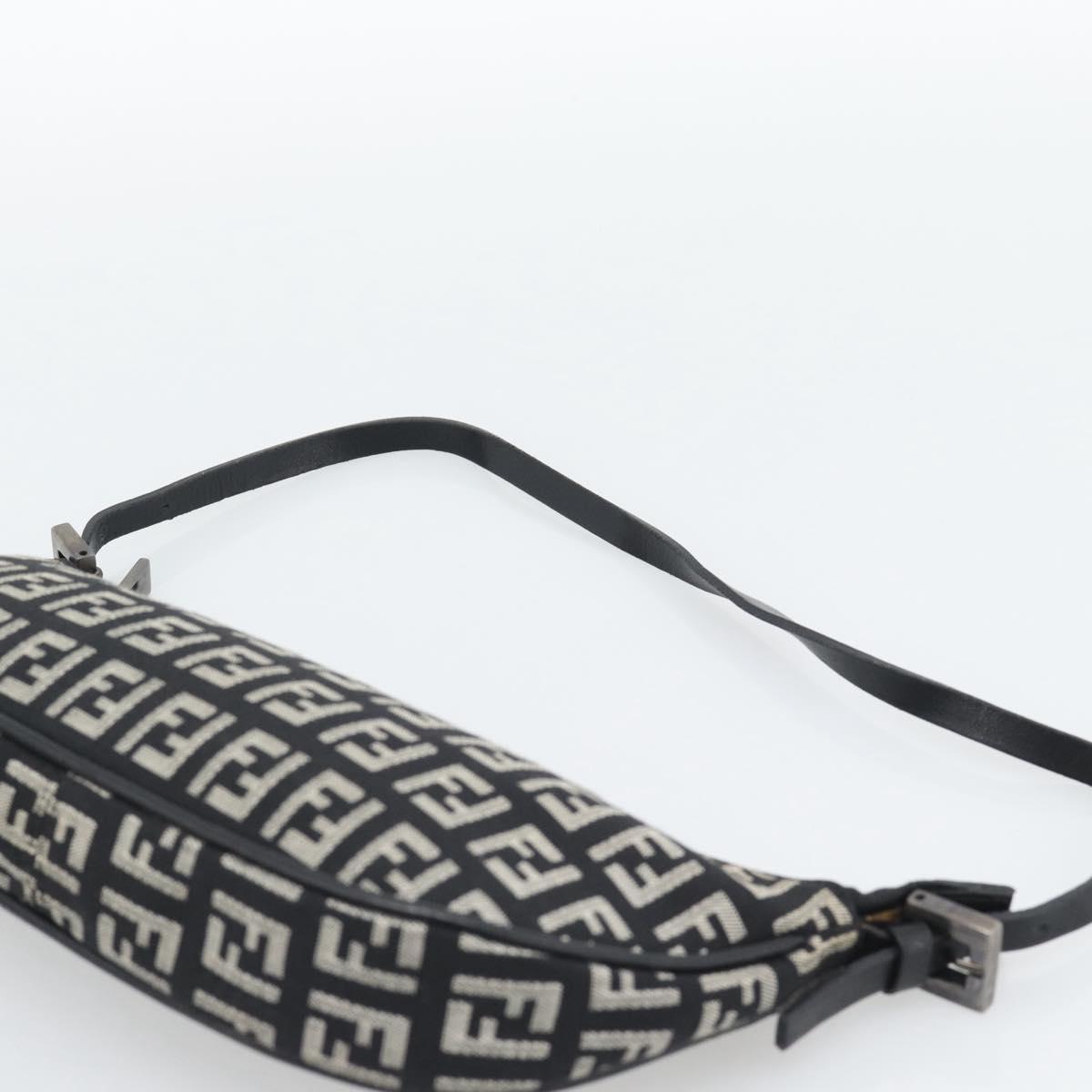 FENDI Zucchino Canvas Accessory Pouch Black Silver Auth 194342A