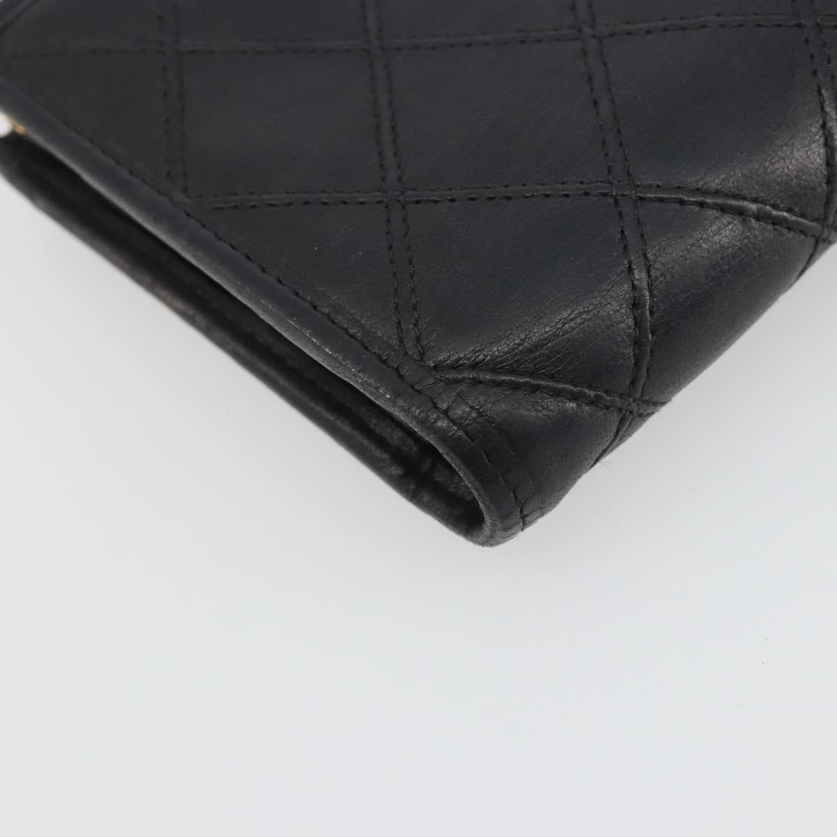 CHANEL Bicolore Bifold Wallet Lamb Skin Black Gold CC Auth 194348A