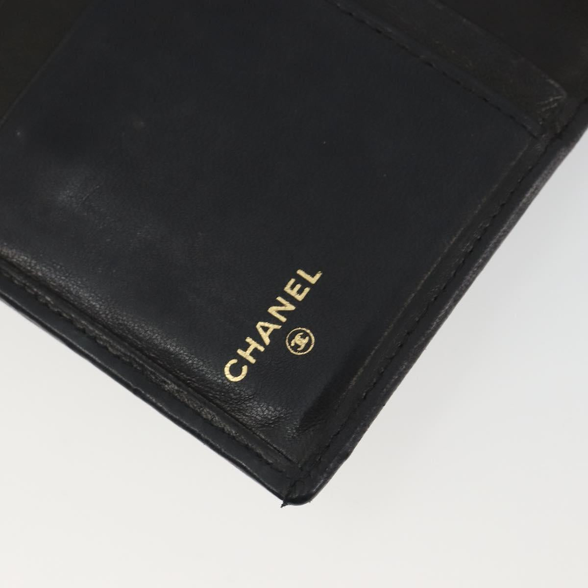 CHANEL Bicolore Bifold Wallet Lamb Skin Black Gold CC Auth 194348A