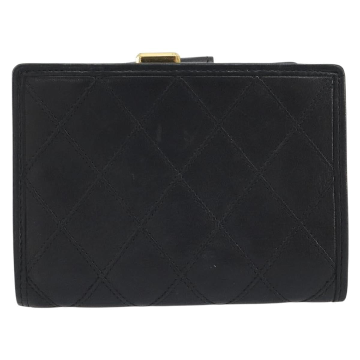 CHANEL Bicolore Bifold Wallet Lamb Skin Black Gold CC Auth 194348A
