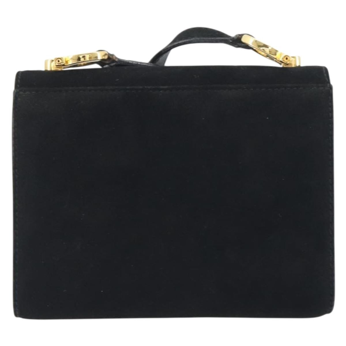 Salvatore Ferragamo Gancini Shoulder Bag Suede Black Gold Auth 194354A