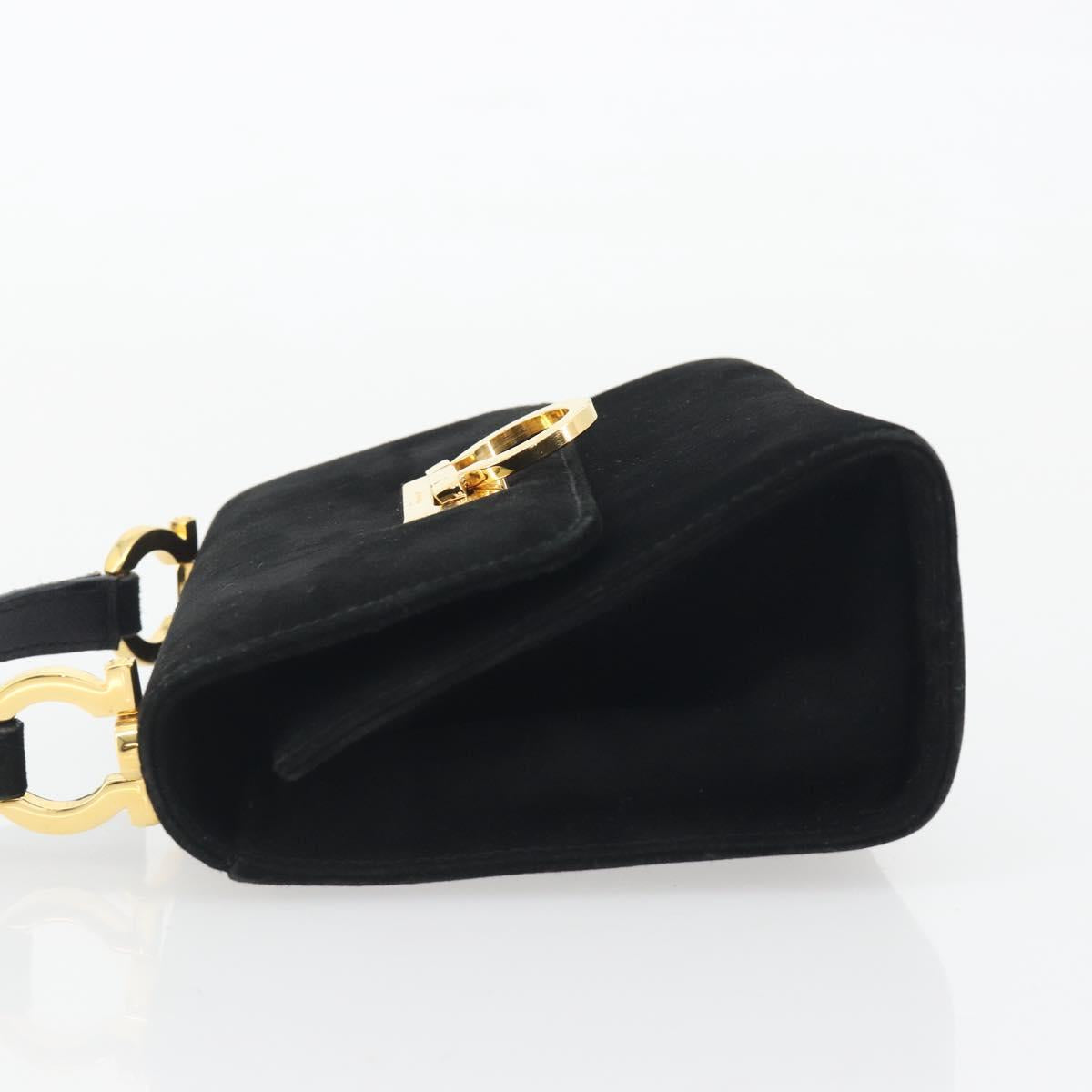 Salvatore Ferragamo Gancini Shoulder Bag Suede Black Gold Auth 194354A