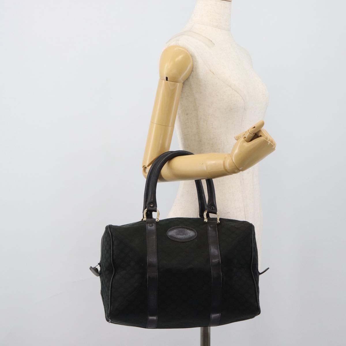 CELINE Macadam Canvas Boston Bag Black Gold Auth 194355