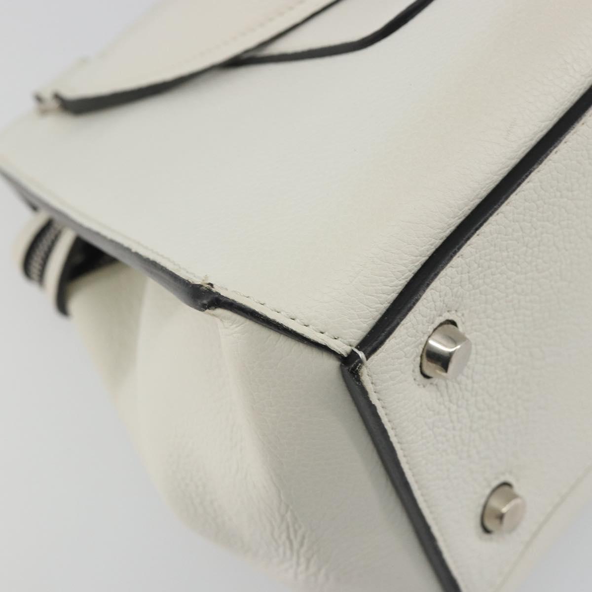 CELINE Edge Medium Hand Bag Leather White Silver Auth 194359A
