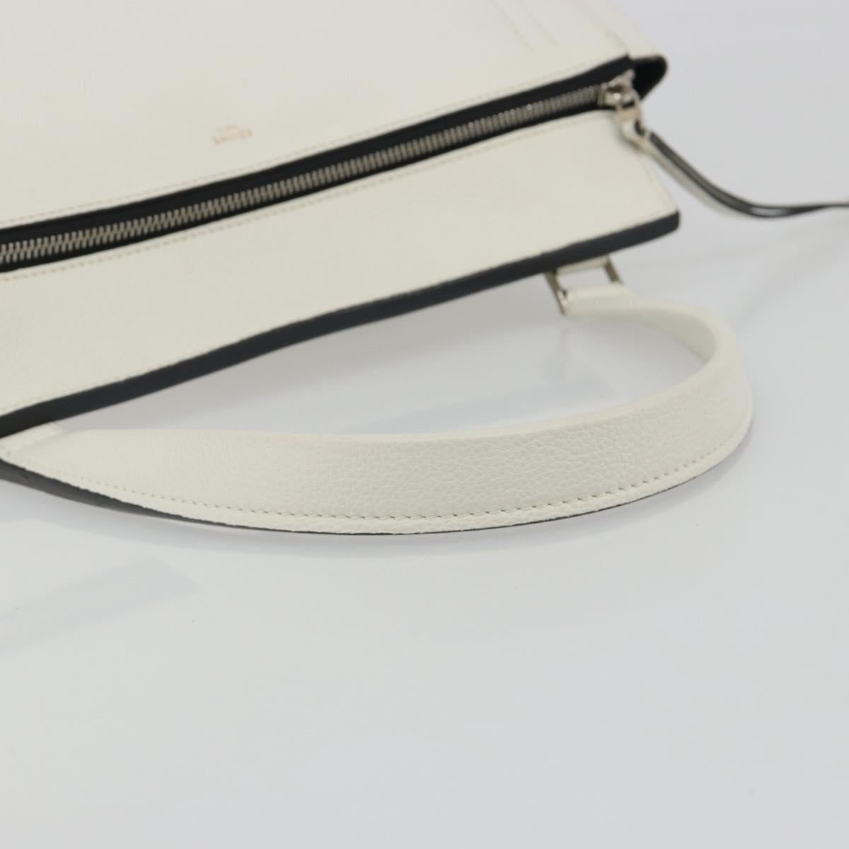 CELINE Edge Medium Hand Bag Leather White Silver Auth 194359A