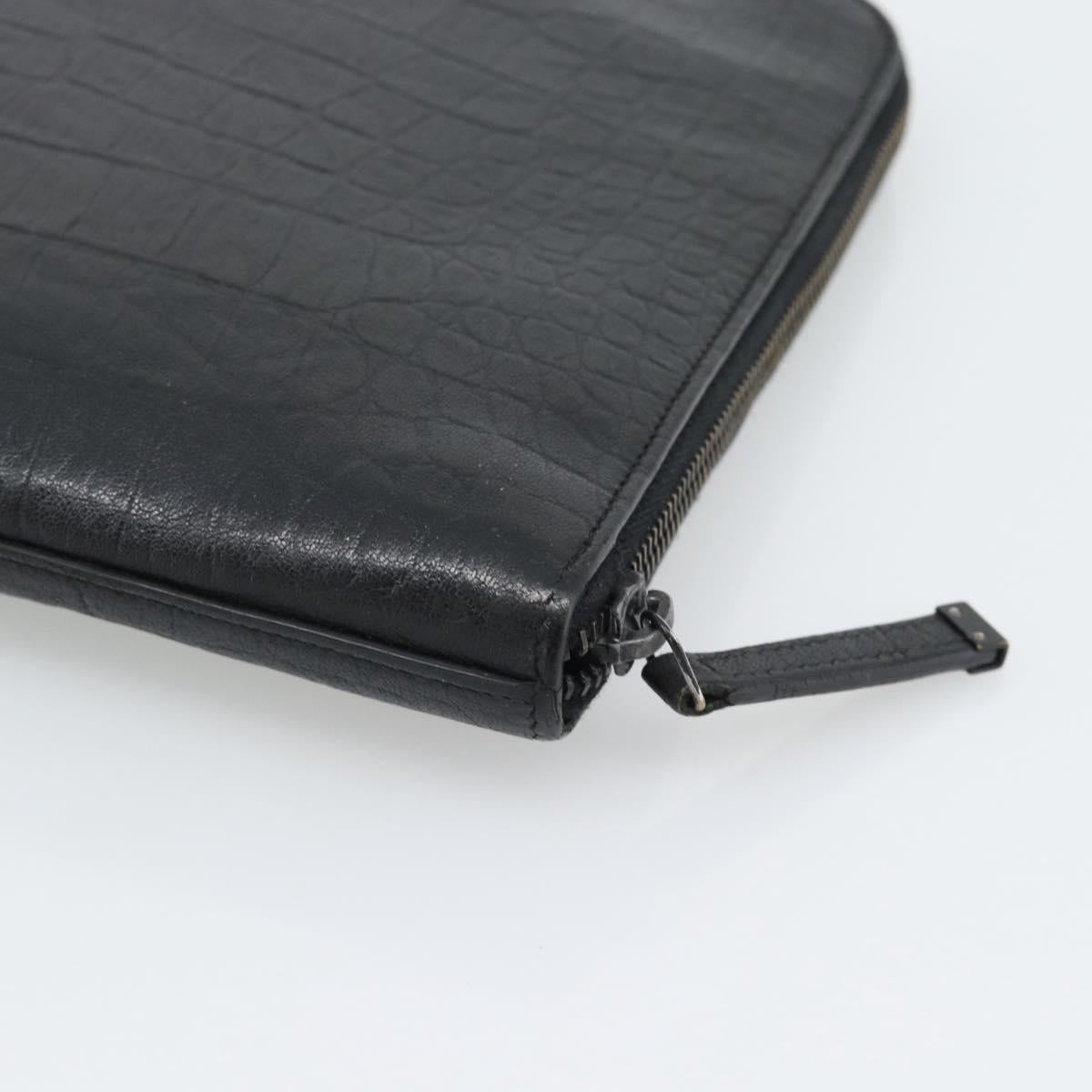 SAINT LAURENT Clutch Bag Leather Embossed Black Auth 194360A