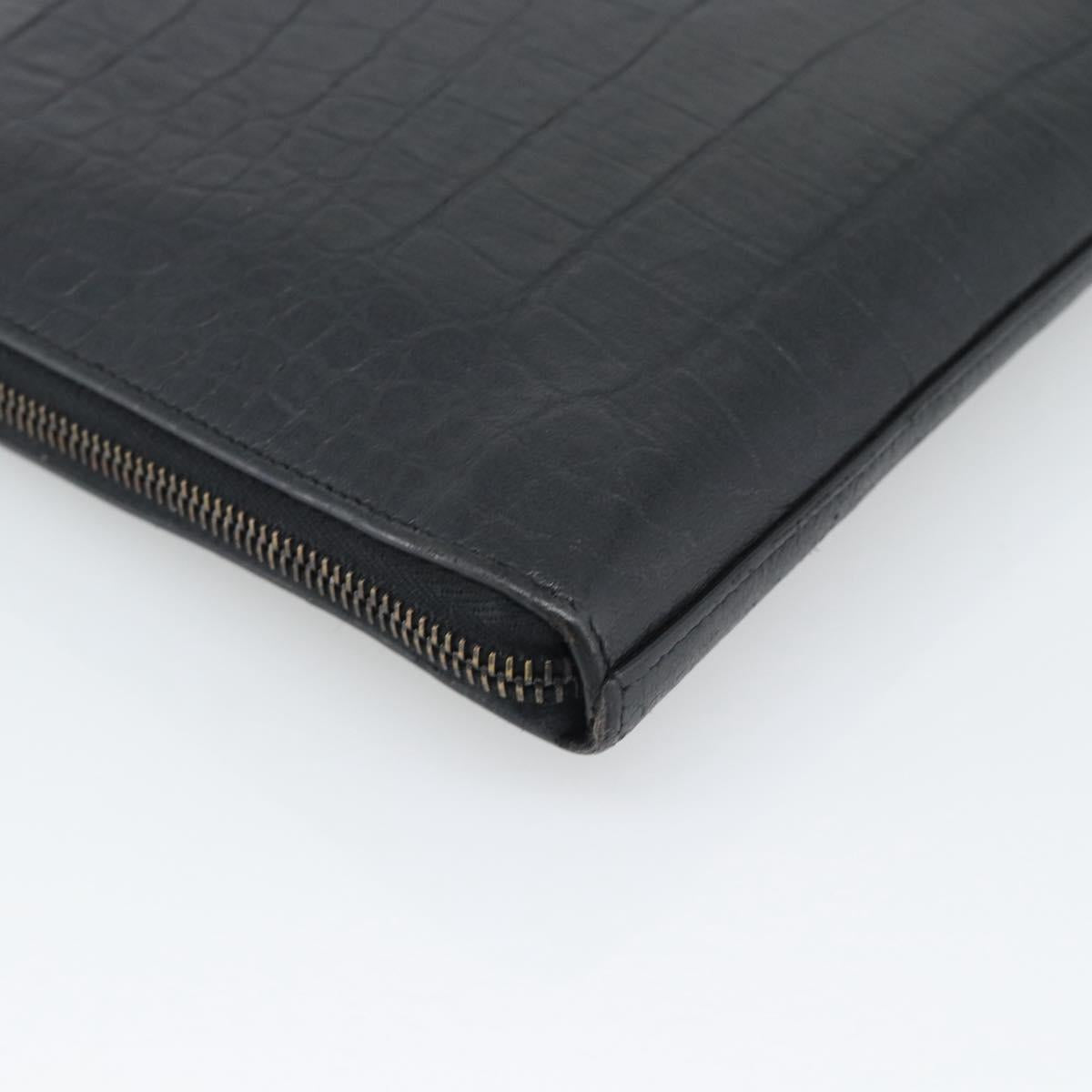 SAINT LAURENT Clutch Bag Leather Embossed Black Auth 194360A