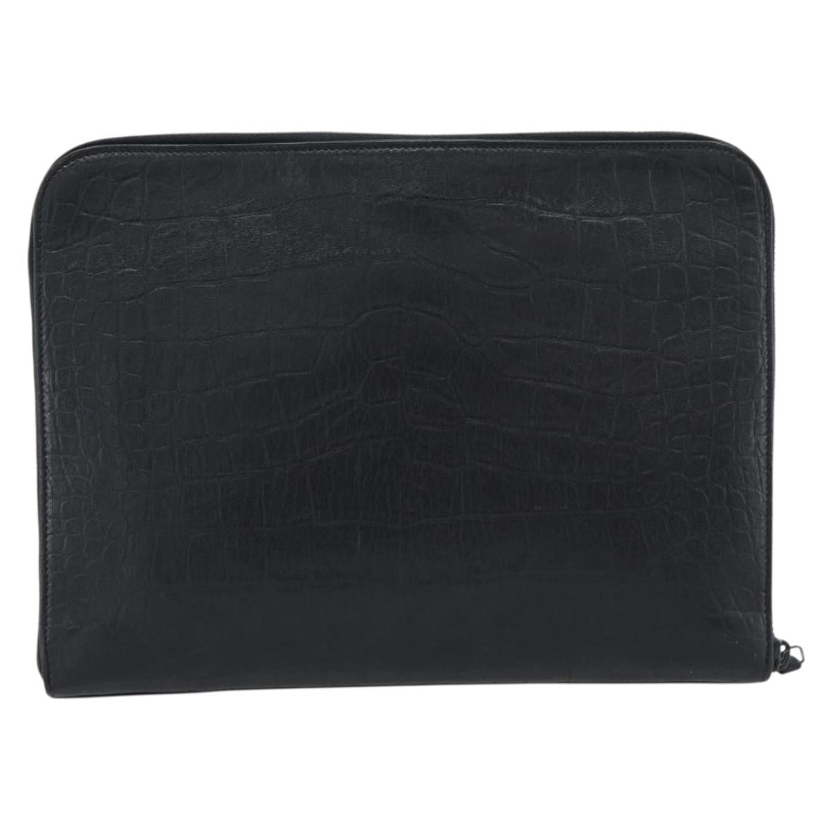 SAINT LAURENT Clutch Bag Leather Embossed Black Auth 194360A