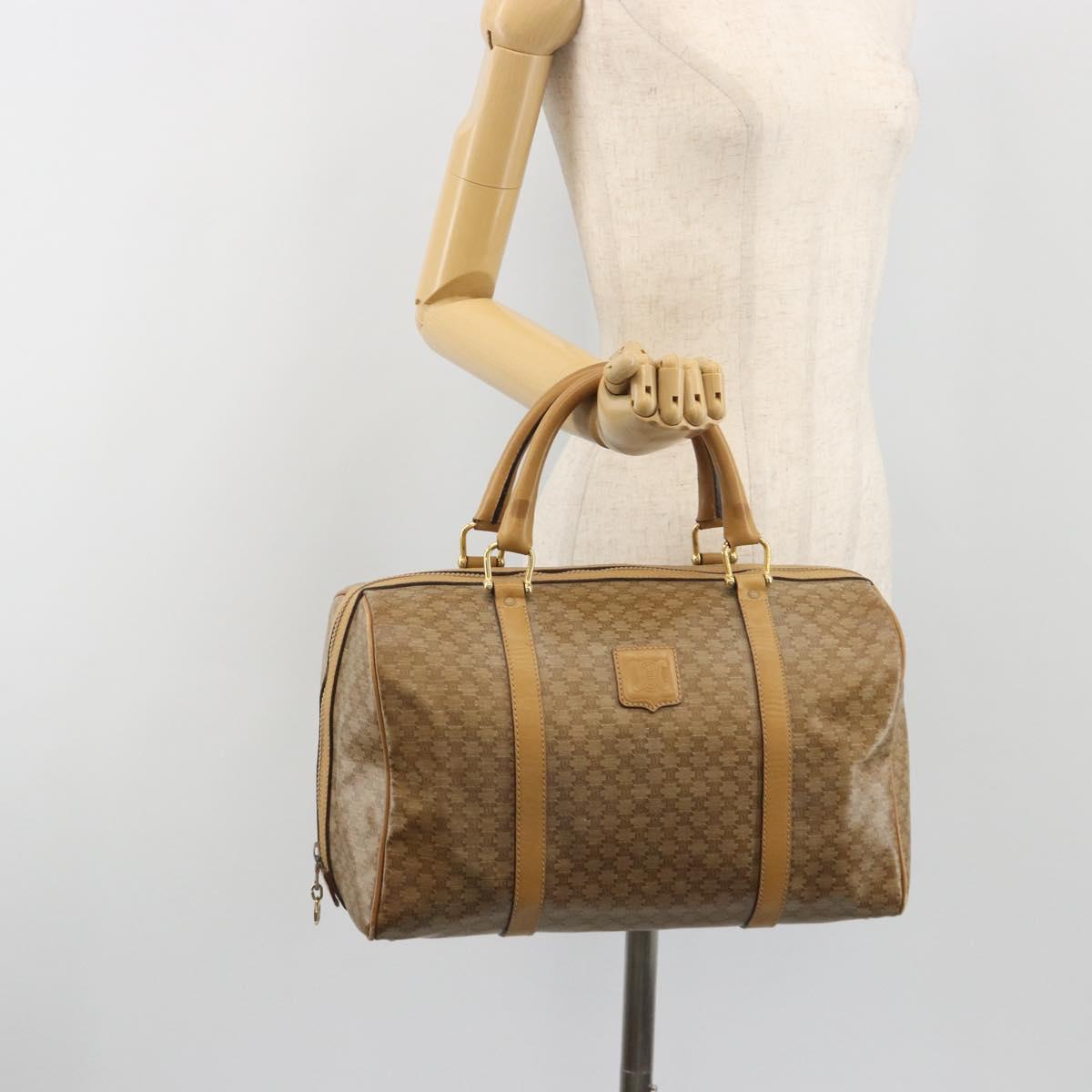 CELINE Macadam Canvas Boston Bag PVC Beige Gold Auth 194366