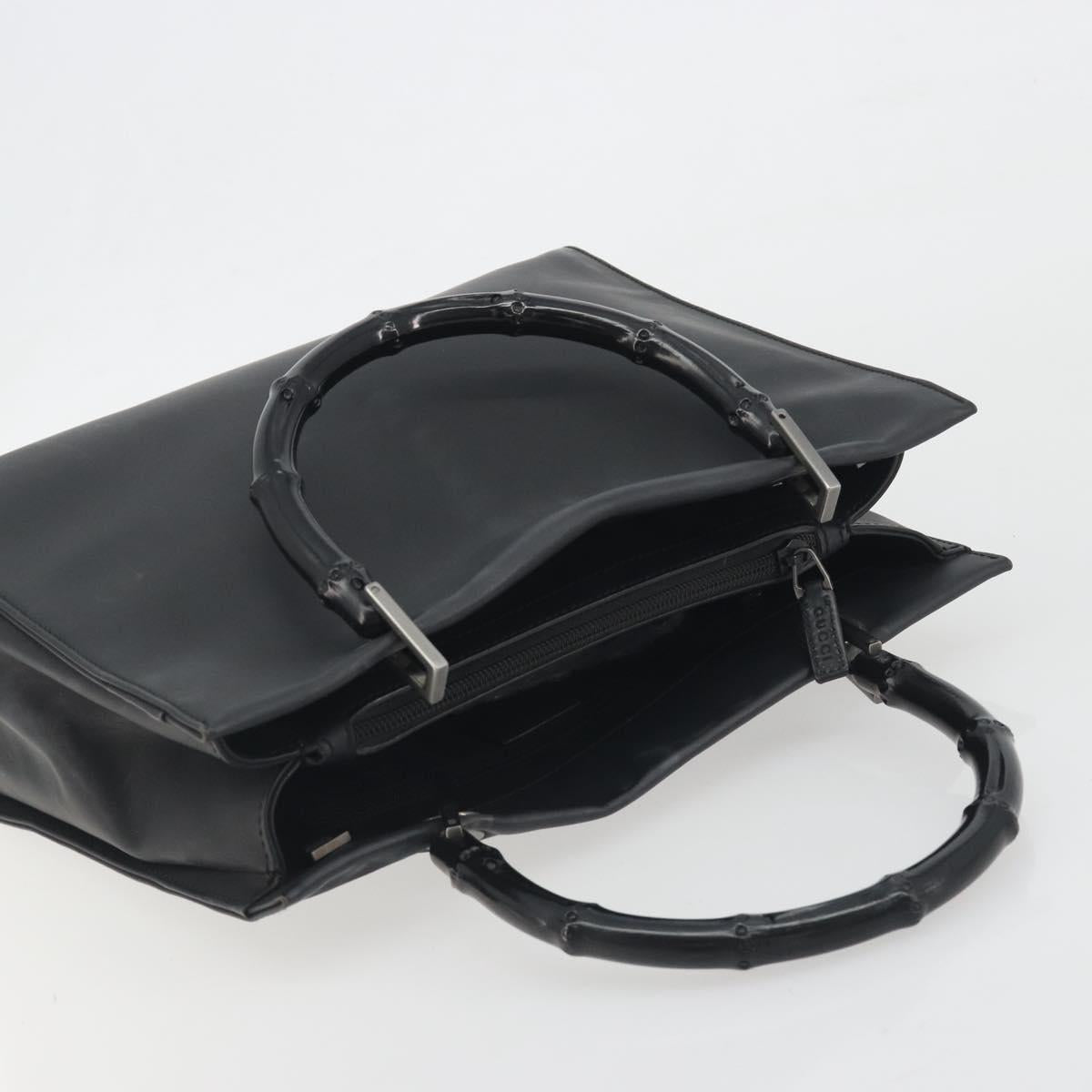 GUCCI Bamboo Tote Bag Leather 2way Black Silver 002 1016 Auth 194370