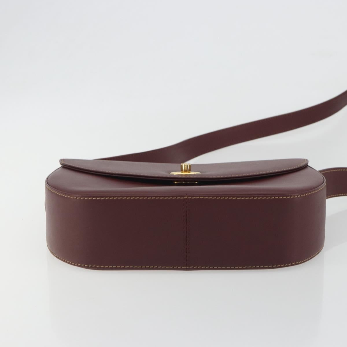CARTIER Must Line Shoulder Bag Leather Bordeaux Gold Auth 194371A
