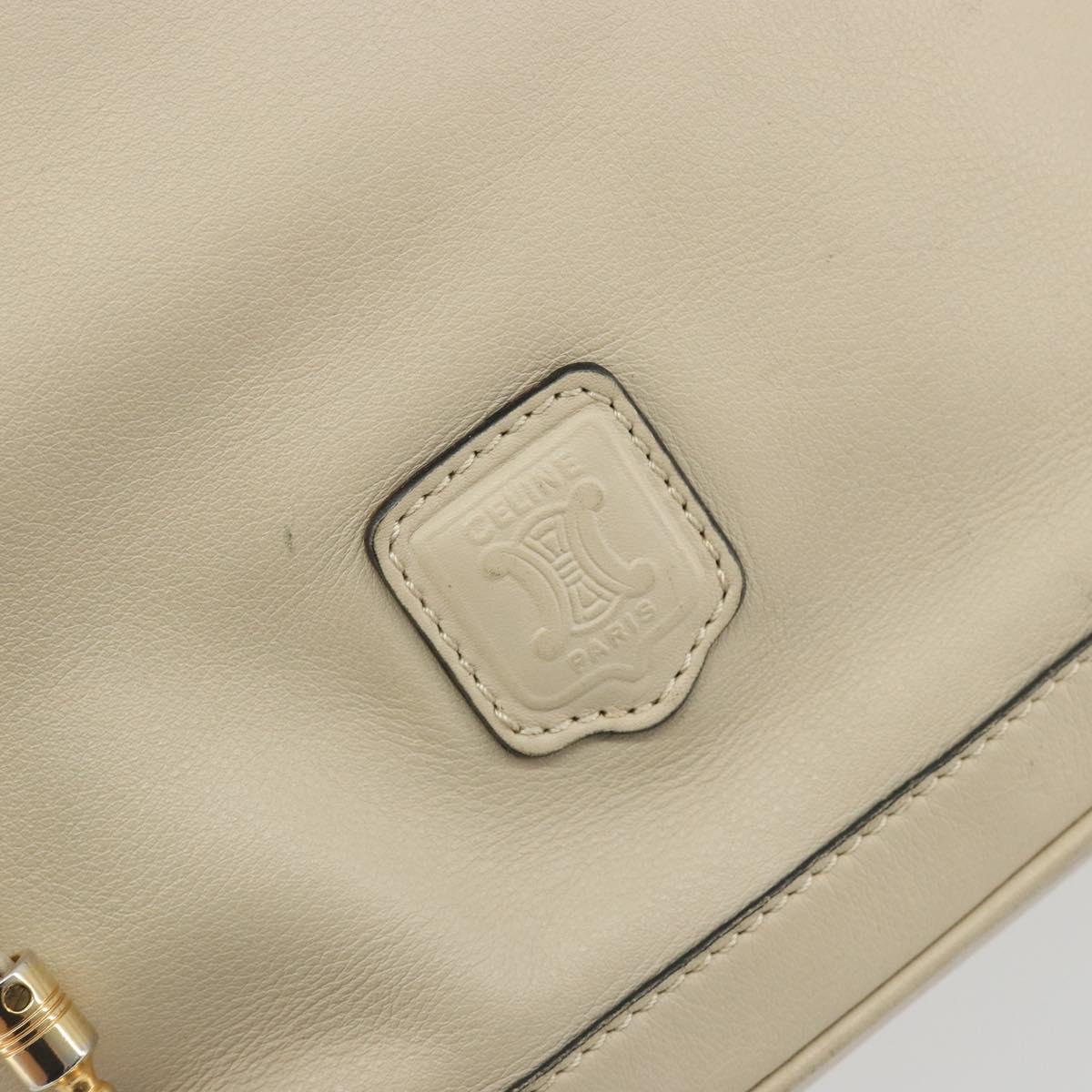 CELINE Shoulder Bag Leather Beige Gold Auth 194372