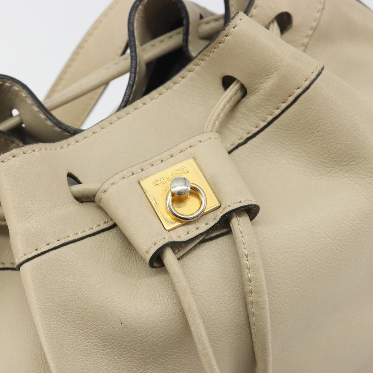 CELINE Shoulder Bag Leather Beige Gold Auth 194372