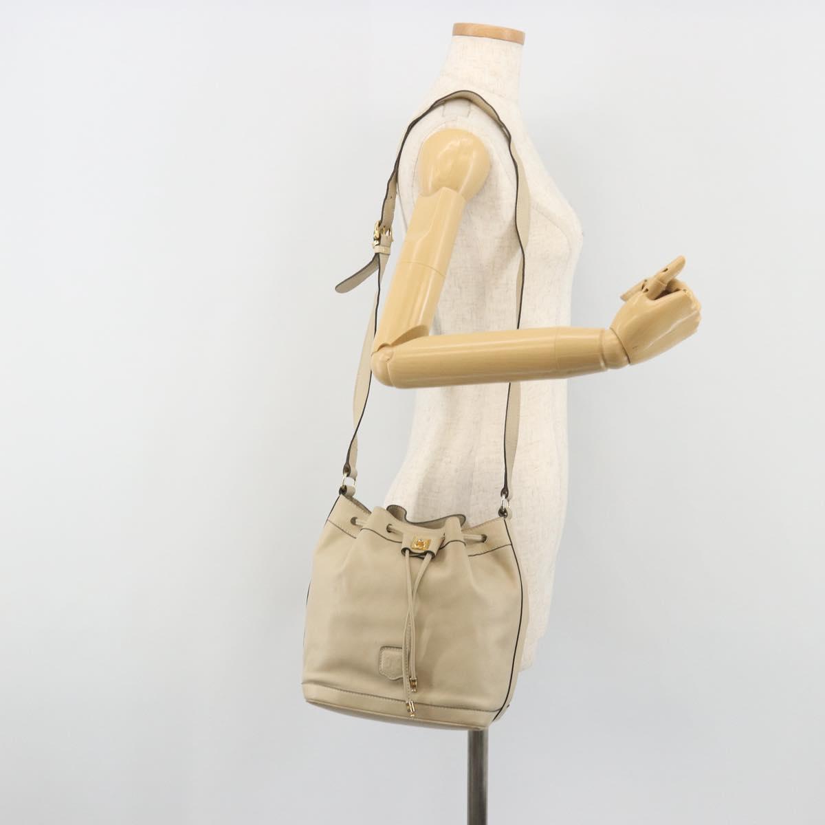 CELINE Shoulder Bag Leather Beige Gold Auth 194372