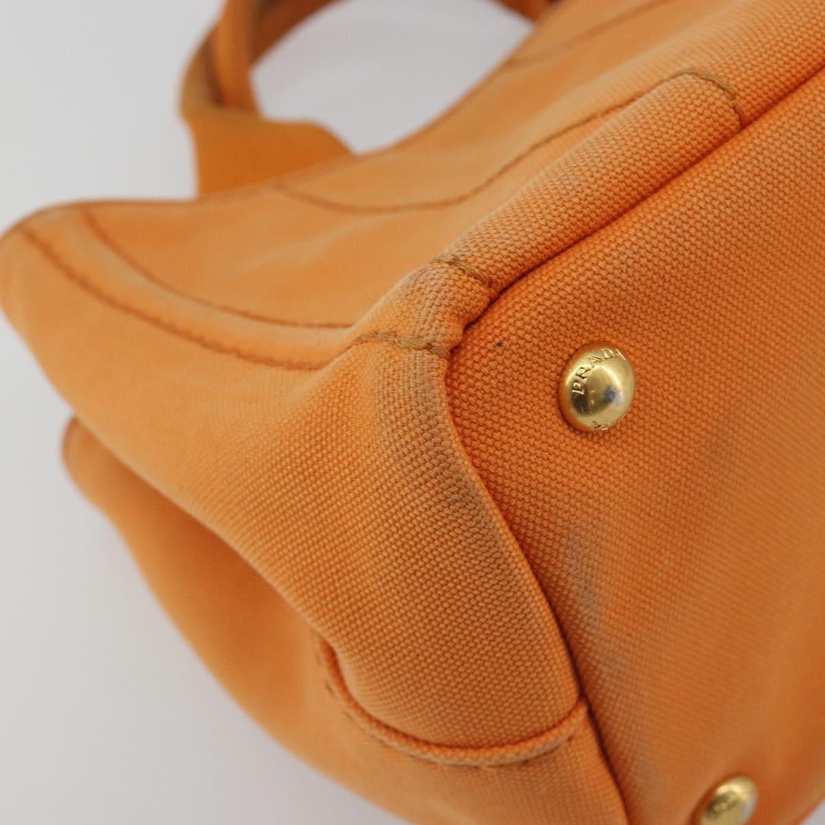 PRADA Canapa PM Hand Bag Canvas Orange Gold Auth 194376